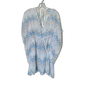 Miken Women's Swimsuit Cover Up White Aztec Tassel Large Adjustable Waist Beach